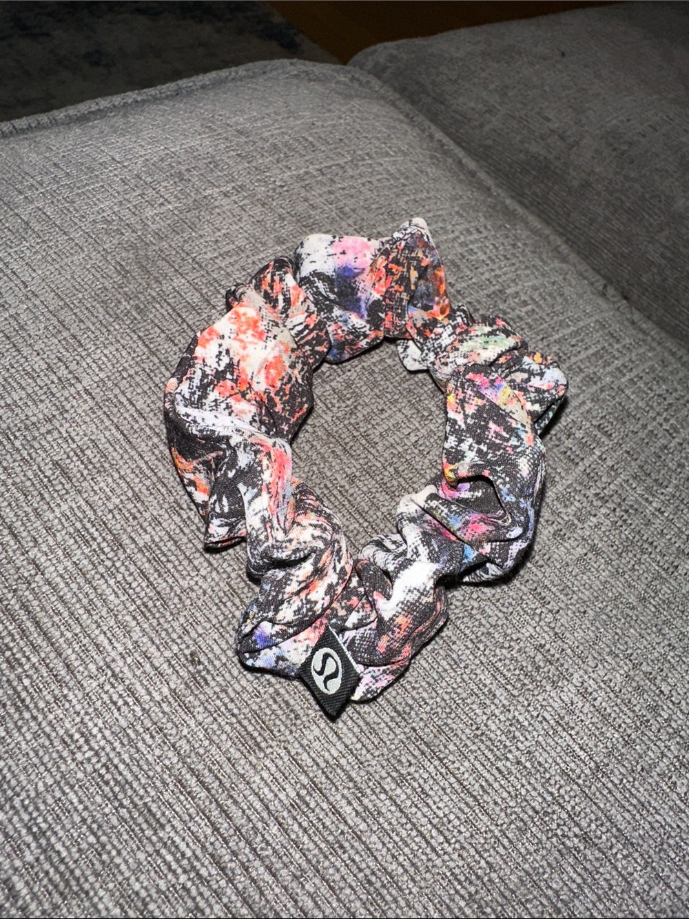 lululemon Black Multi Paint-Splatter Scrunchie with Neon Accents